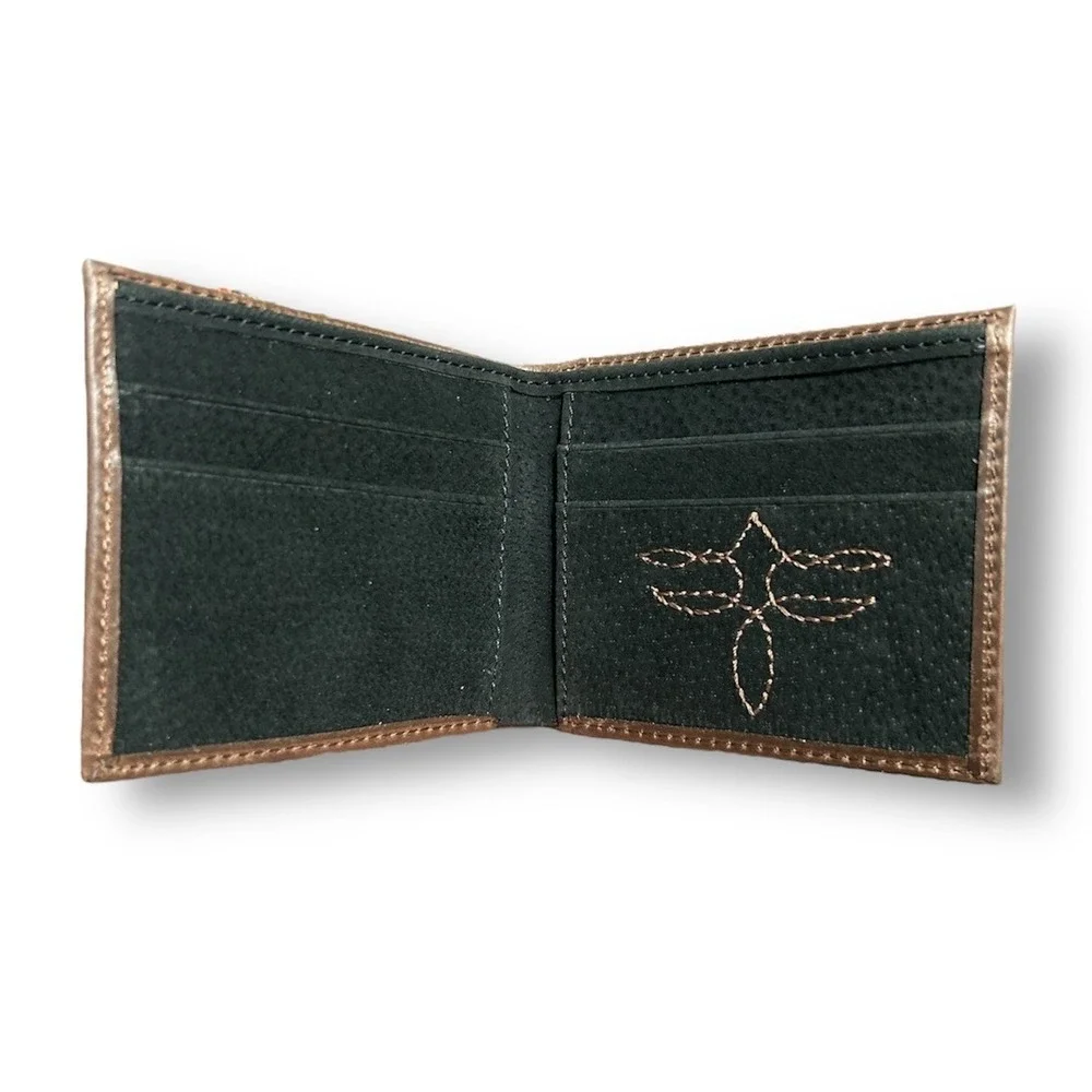 New Justin Brown Genuine Leather Bifold Wallet RFID Western Rodeo Boot Stitching